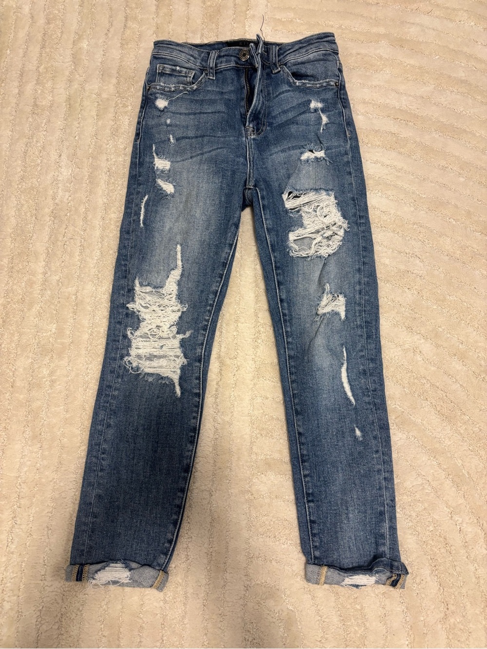 High-Rise Distressed Skinny Jeans in Blue